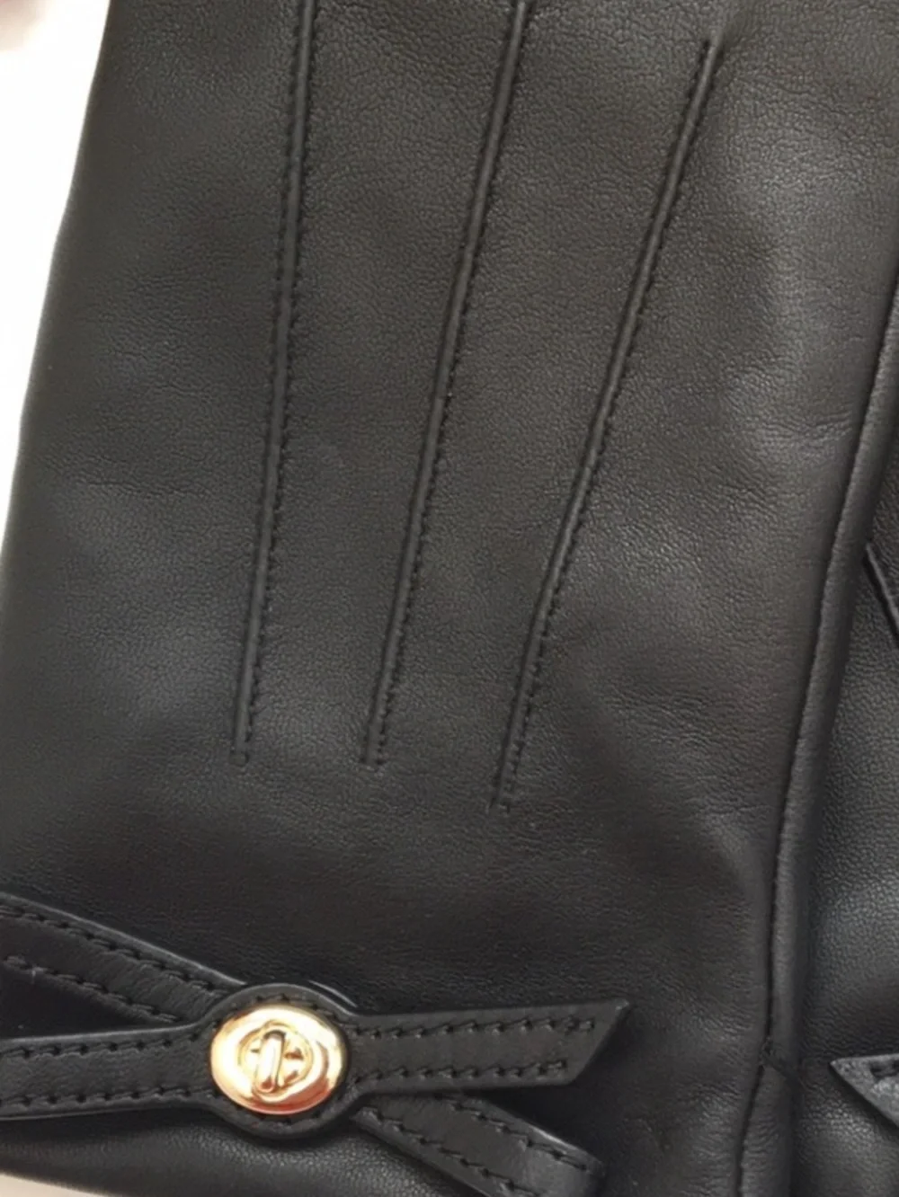 Coach‎ Classic Black Turnlock Bow Black Leather Wool Lined Women's Gloves Size 8
